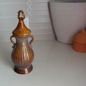 Vintage Ceramic brown bottle with twist on‎ lid